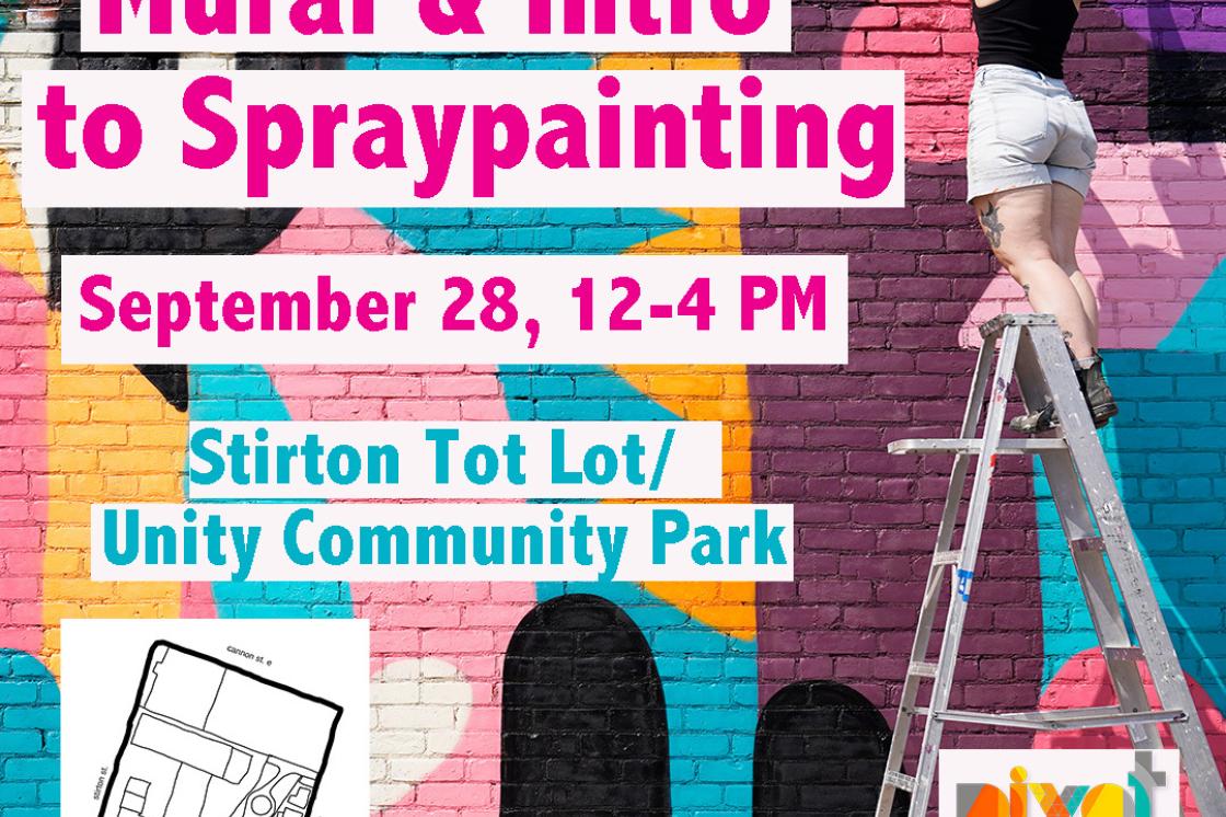 This image is the workshop poster for the Mural & Intro to Spraypainting session.